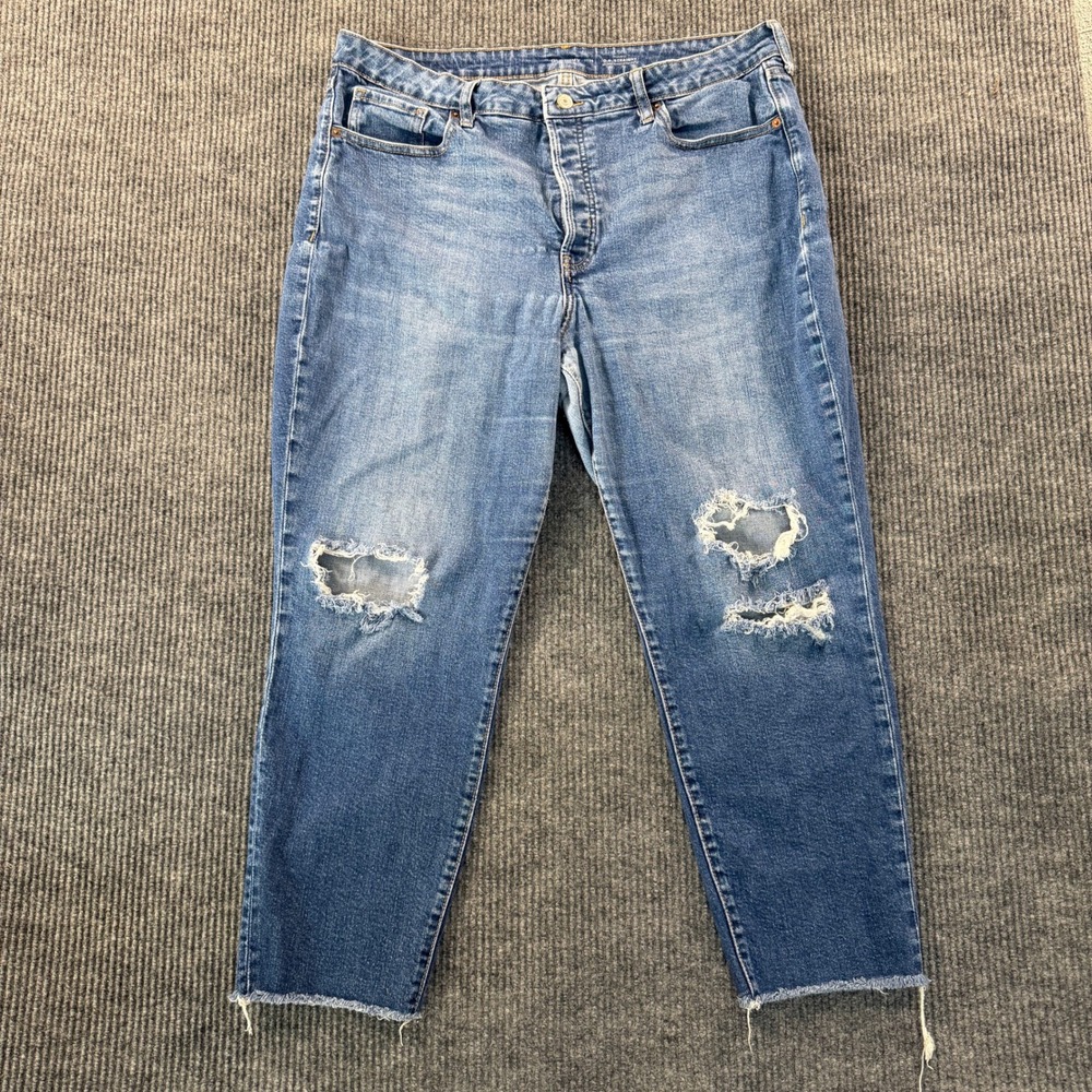 Old Navy Womens O.G. Straight High Rise Jeans 18 Blue Distressed Raw Hem